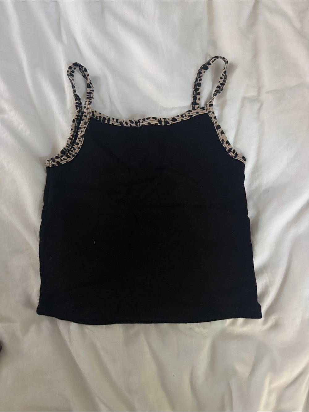 Brandy Melville Black Cami with Leopard-Print Trim